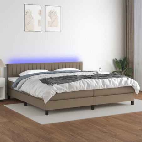 vidaXL Cama box spring colchón y luces LED tela gris taupe 200x200 cm