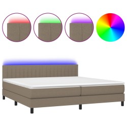 vidaXL Cama box spring colchón y luces LED tela gris taupe 200x200 cm