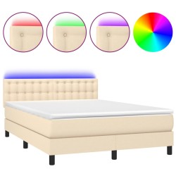 vidaXL Cama box spring colchón y luces LED tela crema 140x190 cm