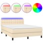 vidaXL Cama box spring colchón y luces LED tela crema 140x190 cm vidaXL Cama box spring colchón y luces LED tela crema 140x190 cm