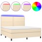 vidaXL Cama box spring colchón y luces LED tela crema 180x200 cm