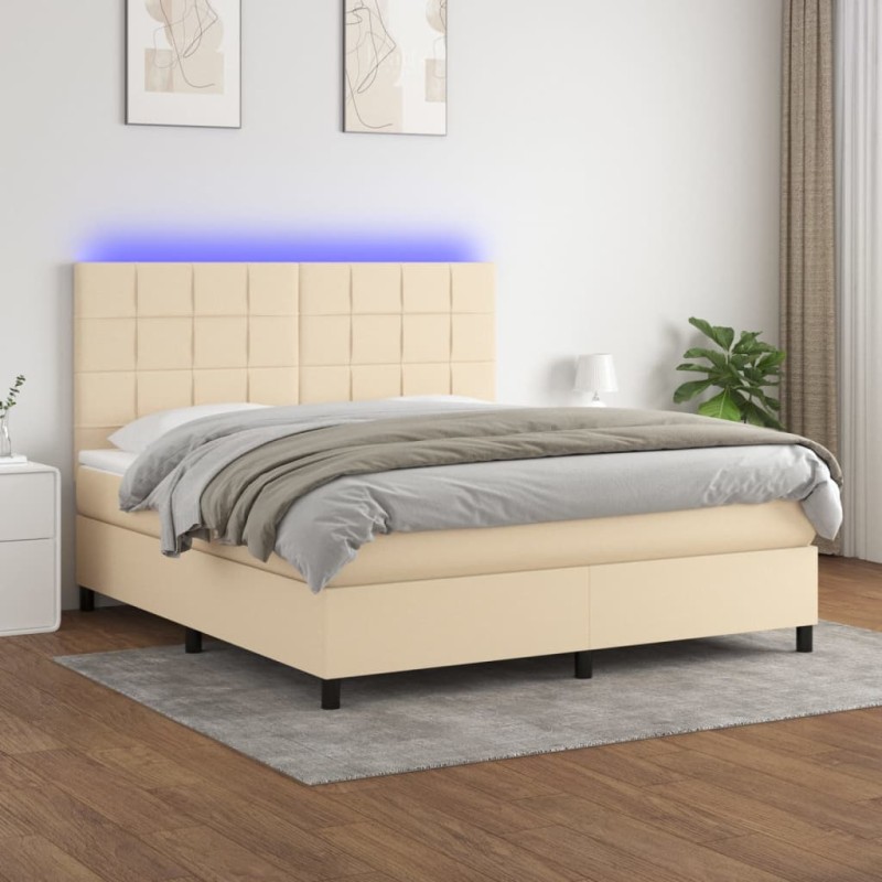 vidaXL Cama box spring colchón y luces LED tela crema 180x200 cm vidaXL Cama box spring colchón y luces LED tela crema 180x200 cm