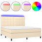 vidaXL Cama box spring colchón y luces LED tela crema 180x200 cm vidaXL Cama box spring colchón y luces LED tela crema 180x200 cm