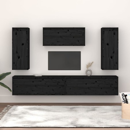vidaXL Muebles para TV 5 piezas madera maciza de pino negro