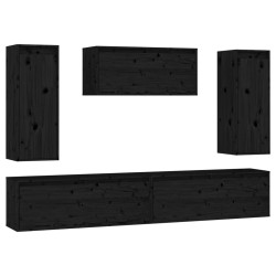 vidaXL Muebles para TV 5 piezas madera maciza de pino negro