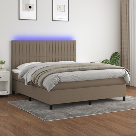 vidaXL Cama box spring colchón y luces LED tela gris taupe 180x200 cm