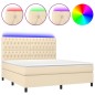 vidaXL Cama box spring colchón y luces LED tela crema 180x200 cm vidaXL Cama box spring colchón y luces LED tela crema 180x200 cm