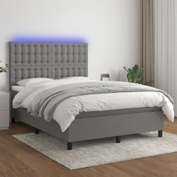 vidaXL Cama box spring colchón y luces LED tela gris oscuro 140x190 cm
