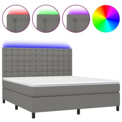 vidaXL Cama box spring colchón y luces LED tela gris oscuro 180x200 cm