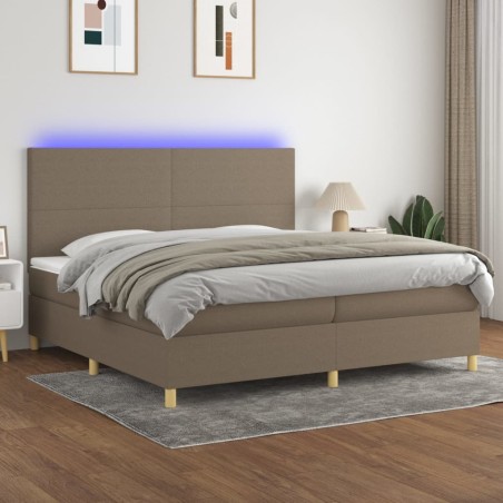 vidaXL Cama box spring colchón y luces LED tela gris taupe 200x200 cm