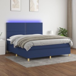 vidaXL Cama box spring colchón y luces LED tela azul 180x200 cm