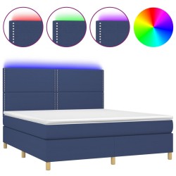 vidaXL Cama box spring colchón y luces LED tela azul 180x200 cm