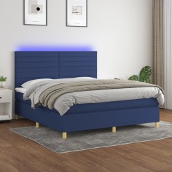 vidaXL Cama box spring colchón y luces LED tela azul 160x200 cm