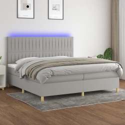 vidaXL Cama box spring con colchón tela y LED gris claro 200x200 cm