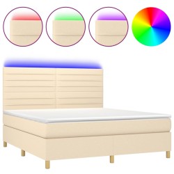 vidaXL Cama box spring colchón y luces LED tela crema 180x200 cm