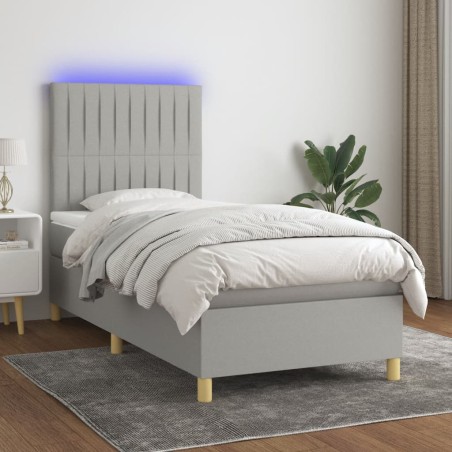 vidaXL Cama box spring colchón y luces LED tela gris claro 100x200 cm