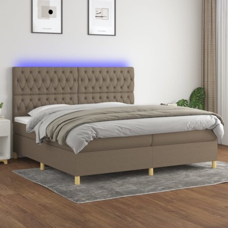 vidaXL Cama box spring colchón y luces LED tela gris taupe 200x200 cm