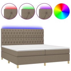 vidaXL Cama box spring colchón y luces LED tela gris taupe 200x200 cm