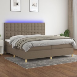 vidaXL Cama box spring colchón y luces LED tela gris taupe 200x200 cm