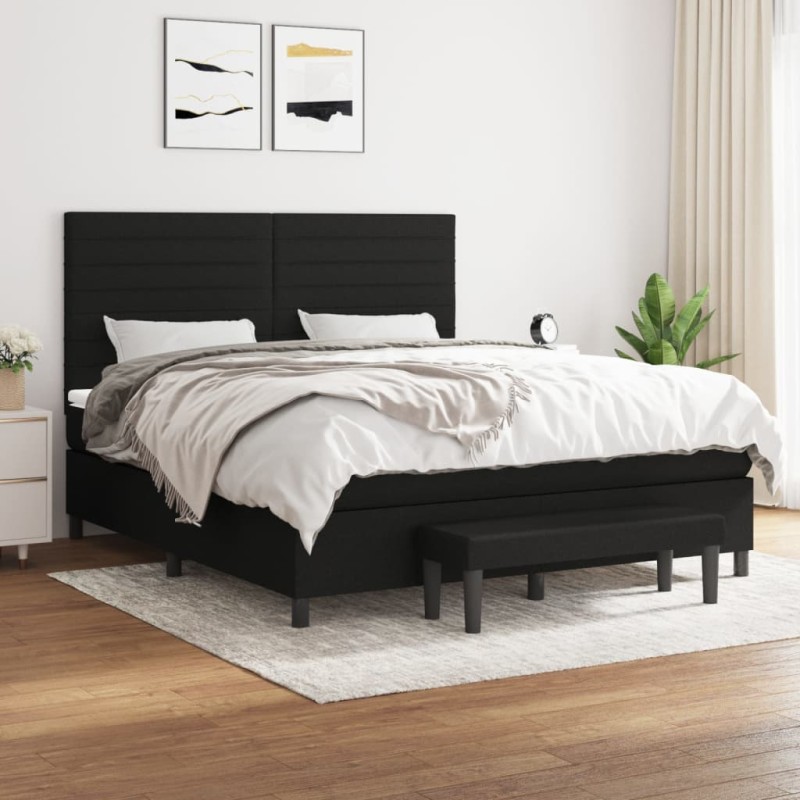 vidaXL Cama box spring con colchón tela negro 180x200 cm vidaXL Cama box spring con colchón tela negro 180x200 cm