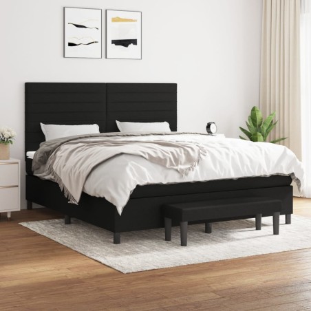 vidaXL Cama box spring con colchón tela negro 180x200 cm