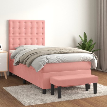 vidaXL Cama box spring con colchón terciopelo rosa 100x200 cm