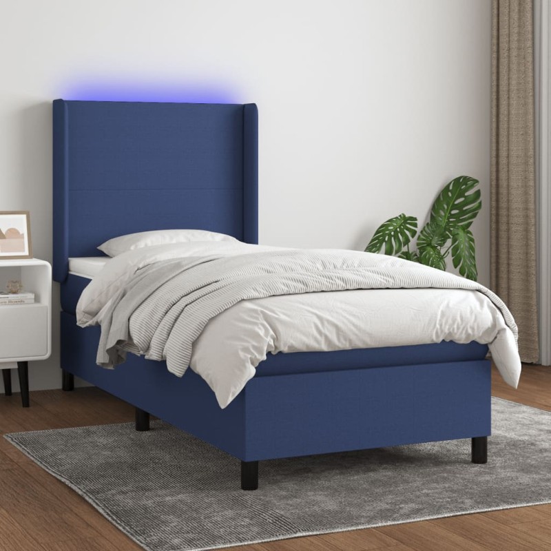 vidaXL Cama box spring colchón y luces LED tela azul 90x190 cm vidaXL Cama box spring colchón y luces LED tela azul 90x190 cm