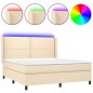 vidaXL Cama box spring colchón y luces LED tela crema 160x200 cm vidaXL Cama box spring colchón y luces LED tela crema 160x200 cm
