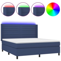 vidaXL Cama box spring colchón y luces LED tela azul 160x200 cm