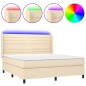 vidaXL Cama box spring colchón y luces LED tela crema 180x200 cm vidaXL Cama box spring colchón y luces LED tela crema 180x200 cm