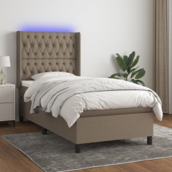 vidaXL Cama box spring colchón y luces LED tela gris taupe 100x200 cm