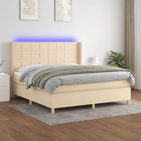 vidaXL Cama box spring colchón y luces LED tela crema 180x200 cm