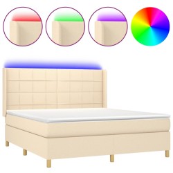 vidaXL Cama box spring colchón y luces LED tela crema 180x200 cm