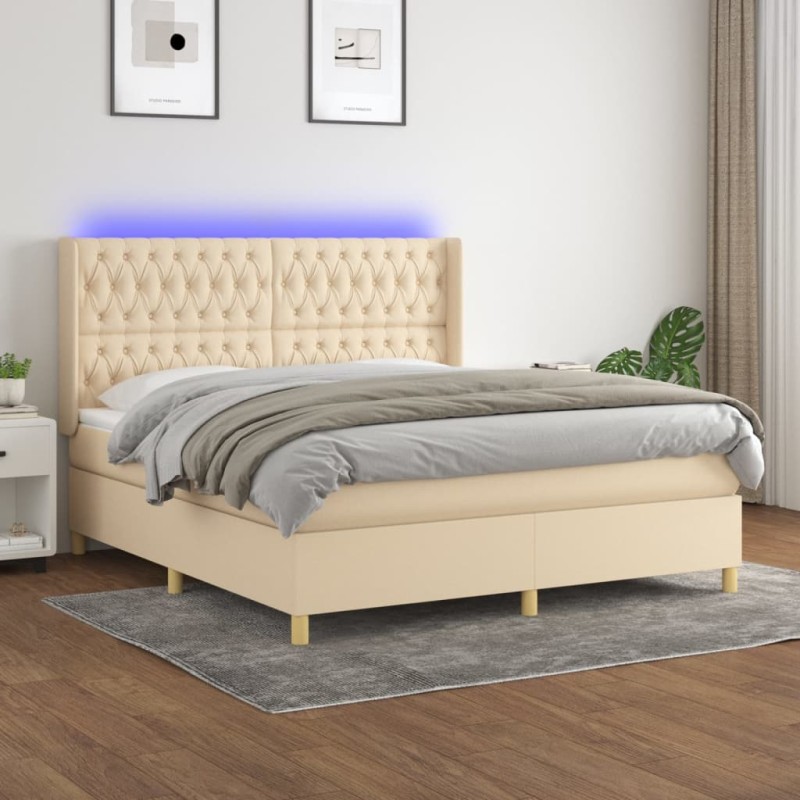 vidaXL Cama box spring colchón y luces LED tela crema 180x200 cm vidaXL Cama box spring colchón y luces LED tela crema 180x200 cm