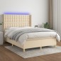 vidaXL Cama box spring colchón y luces LED tela crema 140x200 cm vidaXL Cama box spring colchón y luces LED tela crema 140x200 cm
