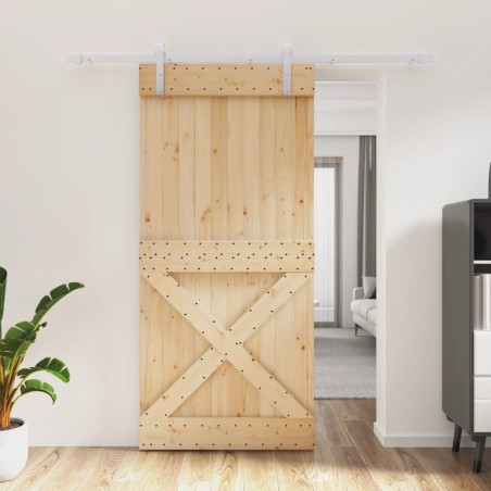 vidaXL Puerta corredera con herrajes madera maciza de pino 95x210 cm