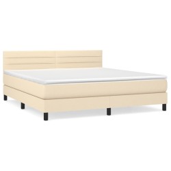 vidaXL Cama box spring con colchón tela color crema 180x200 cm