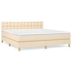 vidaXL Cama box spring con colchón tela color crema 180x200 cm