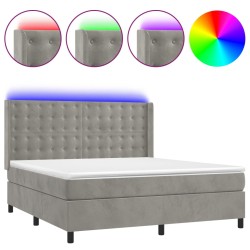 vidaXL Cama box spring colchón y LED terciopelo gris claro 180x200 cm