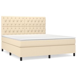 vidaXL Cama box spring con colchón tela color crema 160x200 cm