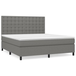 vidaXL Cama box spring con colchón tela gris oscuro 180x200 cm