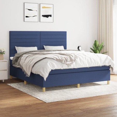 vidaXL Cama box spring con colchón tela azul 180x200 cm