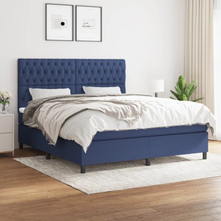 vidaXL Cama box spring con colchón tela azul 180x200 cm