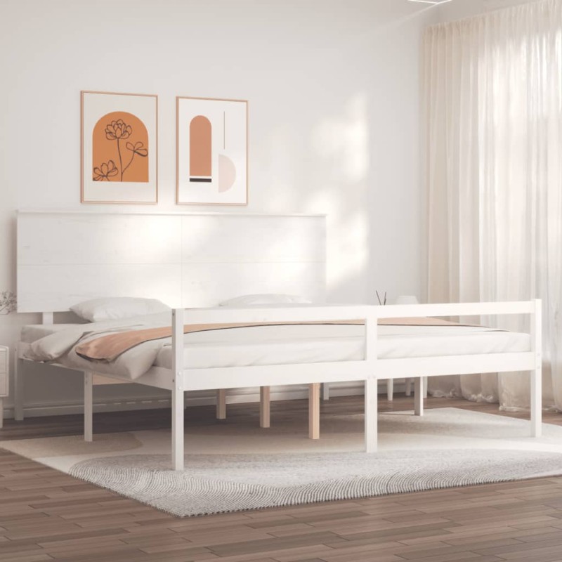 vidaXL Cama personas mayores cabecero madera maciza blanco 200x200 cm vidaXL Cama personas mayores cabecero madera maciza blanco 200x200 cm