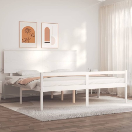 vidaXL Cama personas mayores cabecero madera maciza blanco 200x200 cm