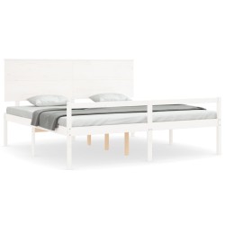 vidaXL Cama personas mayores cabecero madera maciza blanco 200x200 cm