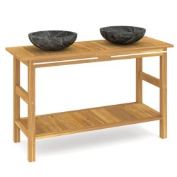 vidaXL Tocador de baño madera maciza de teca con lavabos mármol negro