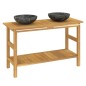 vidaXL Tocador de baño madera maciza de teca con lavabos mármol negro vidaXL Tocador de baño madera maciza de teca con lavabos mármol negro