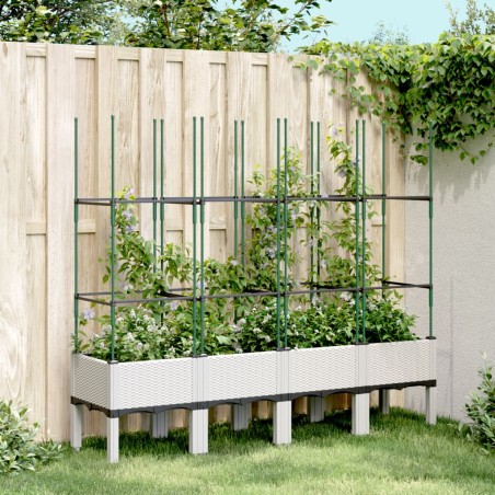 vidaXL Jardinera con enrejado PP blanco 160x40x142,5 cm