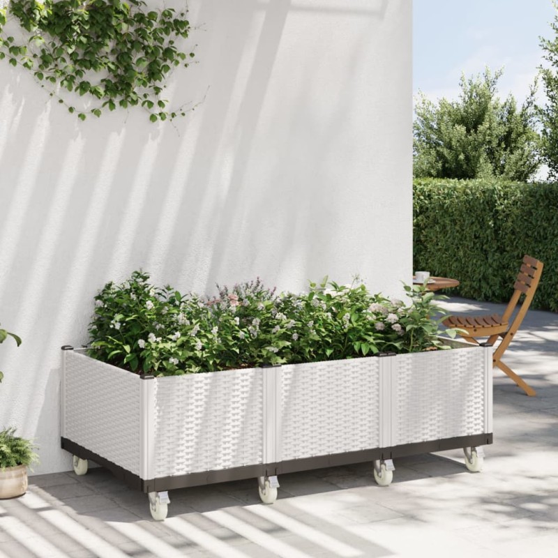 vidaXL Jardinera con ruedas PP blanco 150x80x54 cm vidaXL Jardinera con ruedas PP blanco 150x80x54 cm